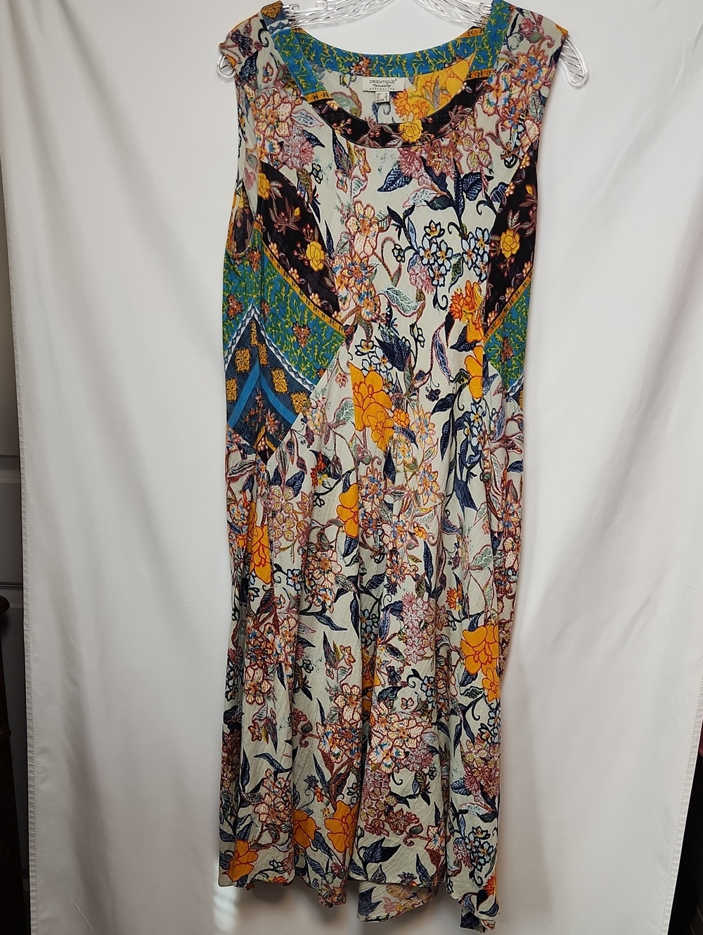 Orientique Colorful Floral Patchwork Dress Size Small